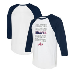 Atlanta Braves Tiny Turnip Women's Stacked 3/4-Sleeve Raglan T-Shirt - White/Navy