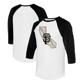 San Francisco Giants Tiny Turnip Unisex State Outline 3/4-Sleeve Raglan T-Shirt - White/Black