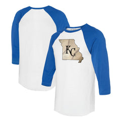 Kansas City Royals Tiny Turnip Unisex State Outline 3/4-Sleeve Raglan T-Shirt - White/Royal