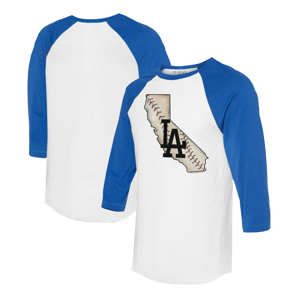 Los Angeles Dodgers Tiny Turnip Unisex State Outline 3/4-Sleeve Raglan T-Shirt - White/Royal