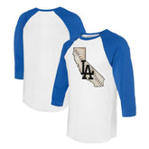 Los Angeles Dodgers Tiny Turnip Unisex State Outline 3/4-Sleeve Raglan T-Shirt - White/Royal