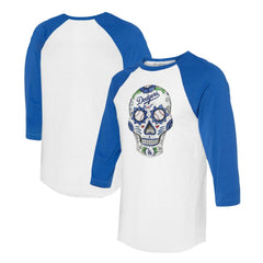 Los Angeles Dodgers Tiny Turnip Unisex Sugar Skull 3/4-Sleeve Raglan T-Shirt - White/Royal