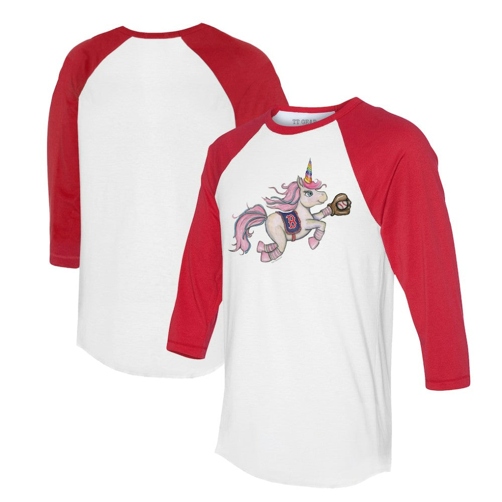 Boston Red Sox Tiny Turnip Unisex Unicorn 3/4-Sleeve Raglan T-Shirt - White/Red