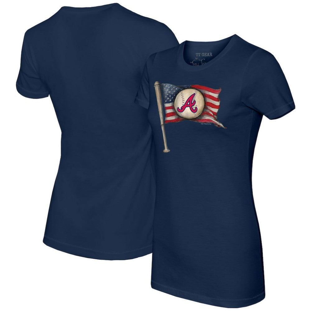 Atlanta Braves Tiny Turnip Women's Baseball Flag T-Shirt - Navy