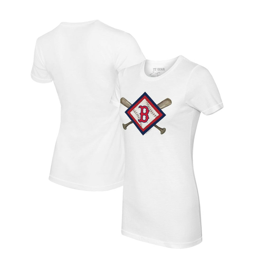 Boston Red Sox Tiny Turnip Women's Diamond Cross Bats T-Shirt - White