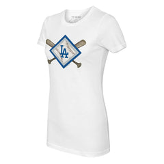 Los Angeles Dodgers Tiny Turnip Women's Diamond Cross Bats T-Shirt - White