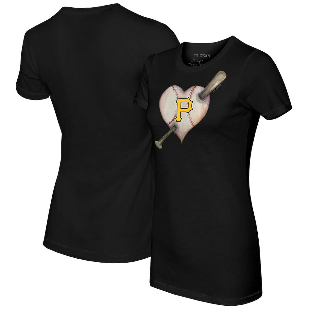 Pittsburgh Pirates Tiny Turnip Women's Heart Bat T-Shirt - Black