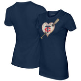 Minnesota Twins Tiny Turnip Women's Heart Bat T-Shirt - Navy