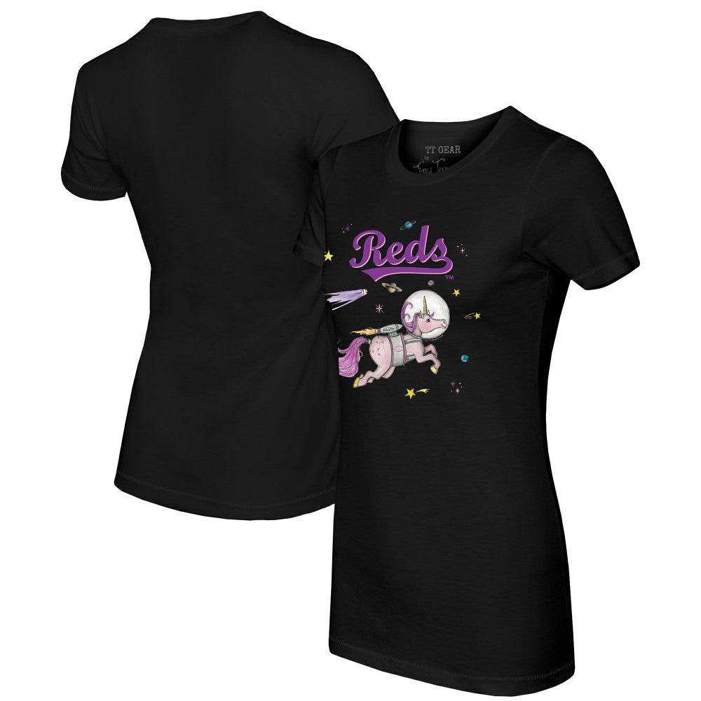Cincinnati Reds Tiny Turnip Women's Space Unicorn T-Shirt - Black