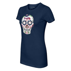 Atlanta Braves Tiny Turnip Women's Sugar Skull T-Shirt - Navy