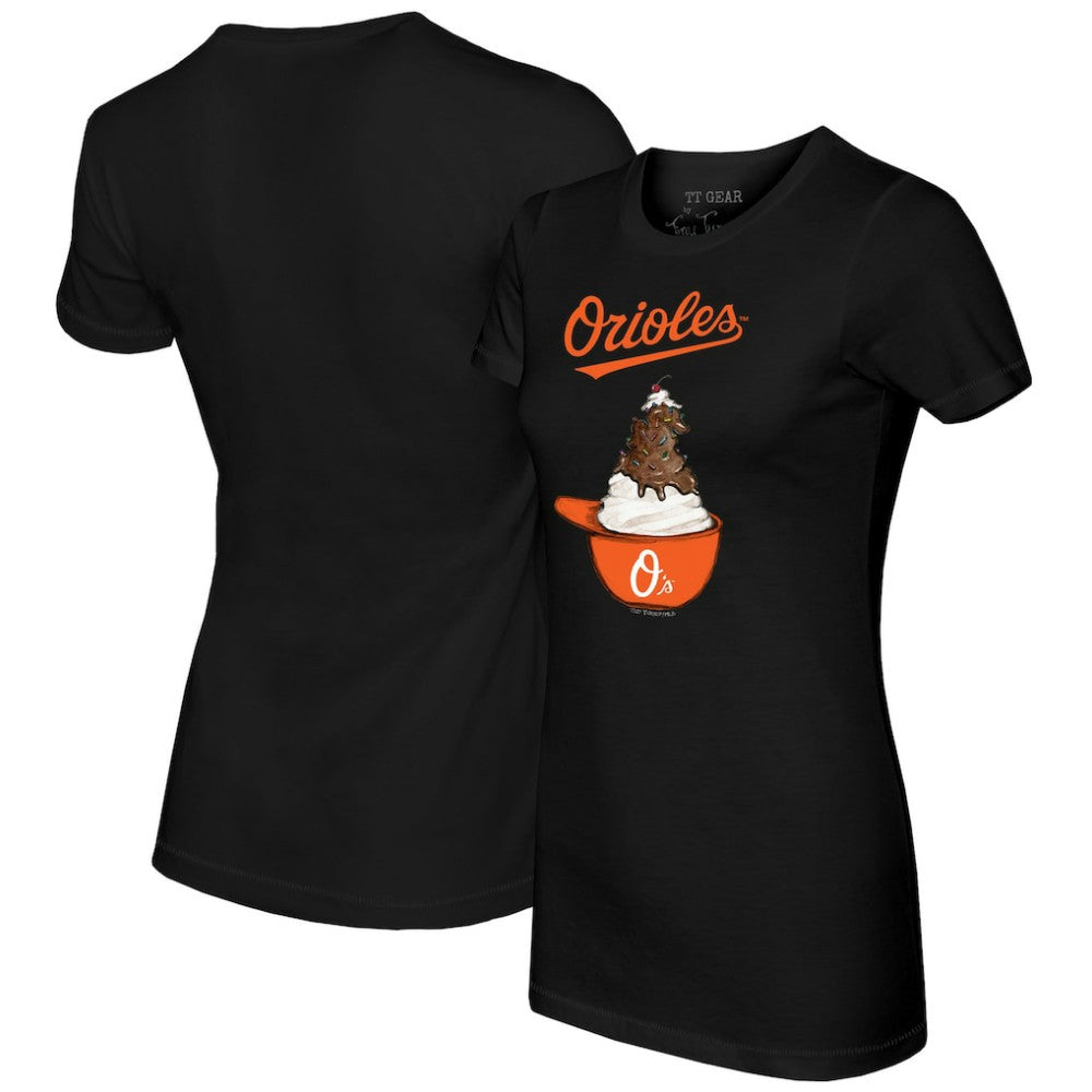 Baltimore Orioles Tiny Turnip Women's Sundae Helmet T-Shirt - Black