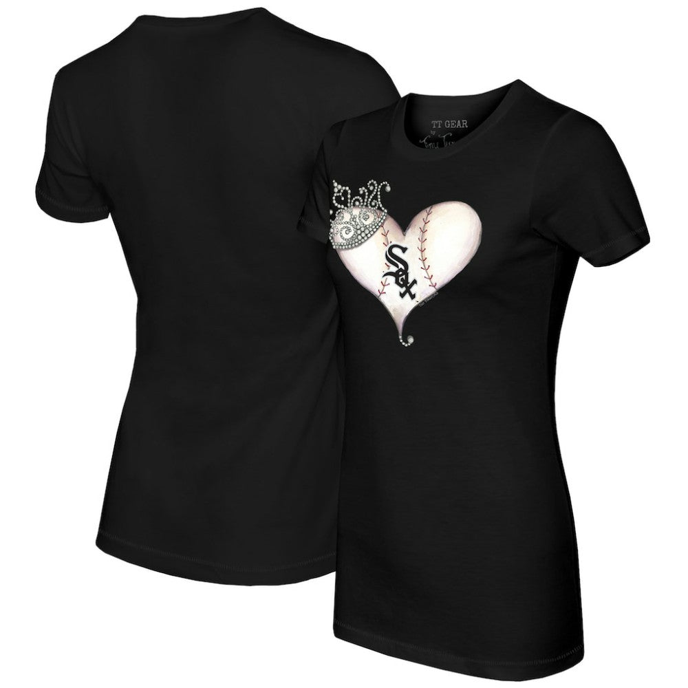 Chicago White Sox Tiny Turnip Women's Tiara Heart T-Shirt - Black