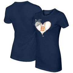 Detroit Tigers Tiny Turnip Women's Tiara Heart T-Shirt - Navy