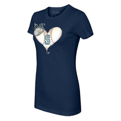 Seattle Mariners Tiny Turnip Women's Tiara Heart T-Shirt - Navy