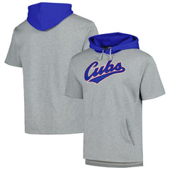 Chicago Cubs Postgame Short Sleeve Pullover Hoodie - Heather Gray | Mitchell & Ness