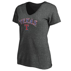 Texas Rangers Women's Core Team Lock Up Wordmark V-Neck T-Shirt - Charcoal