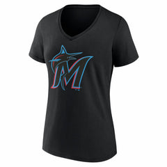 Miami Marlins Women's Logo V-Neck T-Shirt - Black
