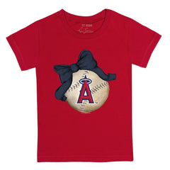 Los Angeles Angels Tiny Turnip Youth Baseball Bow T-Shirt - Red