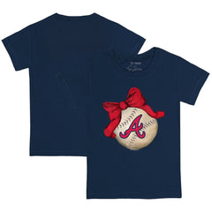 Atlanta Braves Tiny Turnip Youth Baseball Bow T-Shirt - Navy