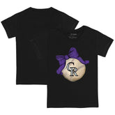 Colorado Rockies Tiny Turnip Youth Baseball Bow T-Shirt - Black