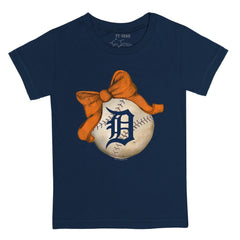 Detroit Tigers Tiny Turnip Youth Baseball Bow T-Shirt - Navy