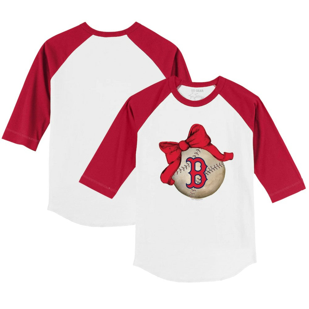 Boston Red Sox Tiny Turnip Youth Baseball Bow 3/4-Sleeve Raglan T-Shirt - White/Red