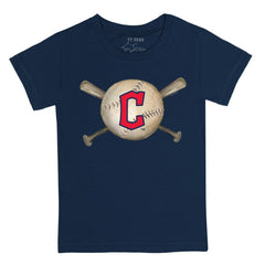 Cleveland Guardians Tiny Turnip Youth Baseball Cross Bats T-Shirt - Navy