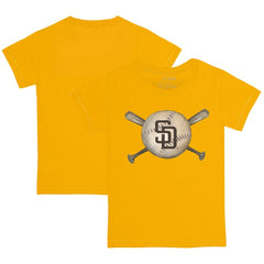 San Diego Padres Tiny Turnip Youth Baseball Cross Bats T-Shirt - Gold