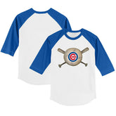 Chicago Cubs Tiny Turnip Youth Baseball Cross Bats 3/4-Sleeve Raglan T-Shirt - White/Royal