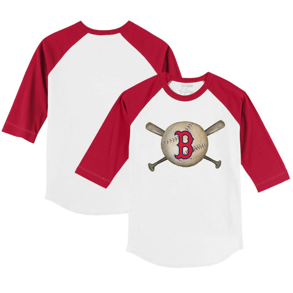 Boston Red Sox Tiny Turnip Youth Baseball Cross Bats 3/4-Sleeve Raglan T-Shirt - White/Red