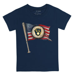 Milwaukee Brewers Tiny Turnip Youth Baseball Flag T-Shirt - Navy