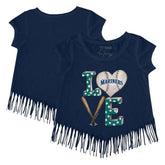Seattle Mariners Tiny Turnip Girls Youth Baseball Love Fringe T-Shirt - Navy
