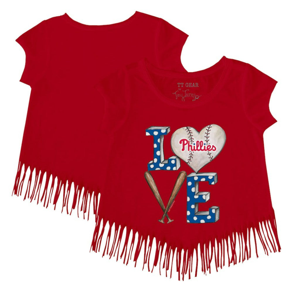 Philadelphia Phillies Tiny Turnip Girls Youth Baseball Love Fringe T-Shirt - Red