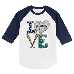 Seattle Mariners Tiny Turnip Youth Baseball Love 3/4-Sleeve Raglan T-Shirt - White/Navy
