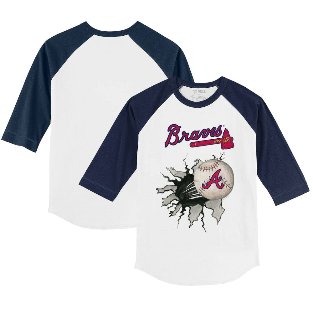 Atlanta Braves Tiny Turnip Youth Baseball Tear 3/4-Sleeve Raglan T-Shirt - White/Navy