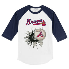Atlanta Braves Tiny Turnip Youth Baseball Tear 3/4-Sleeve Raglan T-Shirt - White/Navy