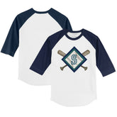 Seattle Mariners Tiny Turnip Youth Diamond Cross Bats 3/4-Sleeve Raglan T-Shirt - White/Navy