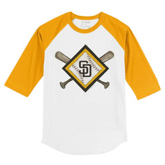 San Diego Padres Tiny Turnip Youth Diamond Cross Bats 3/4-Sleeve Raglan T-Shirt - White/Gold