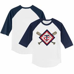 Minnesota Twins Tiny Turnip Youth Diamond Cross Bats 3/4-Sleeve Raglan T-Shirt - White/Navy