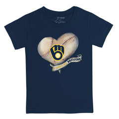 Milwaukee Brewers Tiny Turnip Youth Heart Banner T-Shirt - Navy