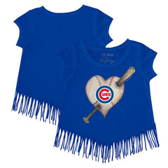 Chicago Cubs Tiny Turnip Girls Youth Heart Bat Fringe T-Shirt - Royal