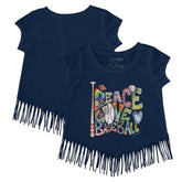 Tampa Bay Rays Tiny Turnip Girls Youth Peace Love Baseball Fringe T-Shirt - Navy