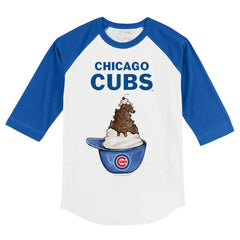 Chicago Cubs Tiny Turnip Youth Sundae Helmet 3/4-Sleeve Raglan T-Shirt - White/Royal