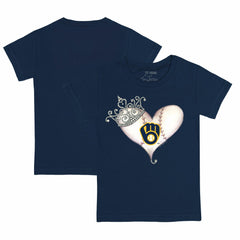 Milwaukee Brewers Tiny Turnip Youth Tiara Heart T-Shirt - Navy