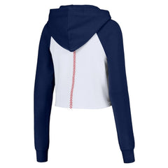 Atlanta Braves Lusso Women's Jane Raglan Quarter-Zip Tri-Blend Cropped Pullover Hoodie - White