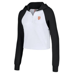 San Francisco Giants Lusso Women's Jane Raglan Quarter-Zip Tri-Blend Cropped Pullover Hoodie - White