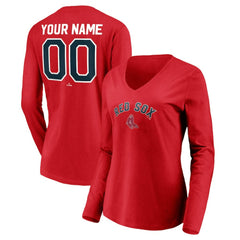 Boston Red Sox Women's Cooperstown Collection Personalized Winning Streak Long Sleeve V-Neck T-Shirt - Red