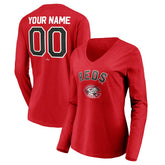 Cincinnati Reds Women's Cooperstown Collection Personalized Winning Streak Long Sleeve V-Neck T-Shirt - Red