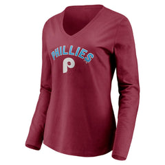 Philadelphia Phillies Women's Personalized Cooperstown Collection Alternate Winning Streak Long Sleeve V-Neck T-Shirt - Burgundy