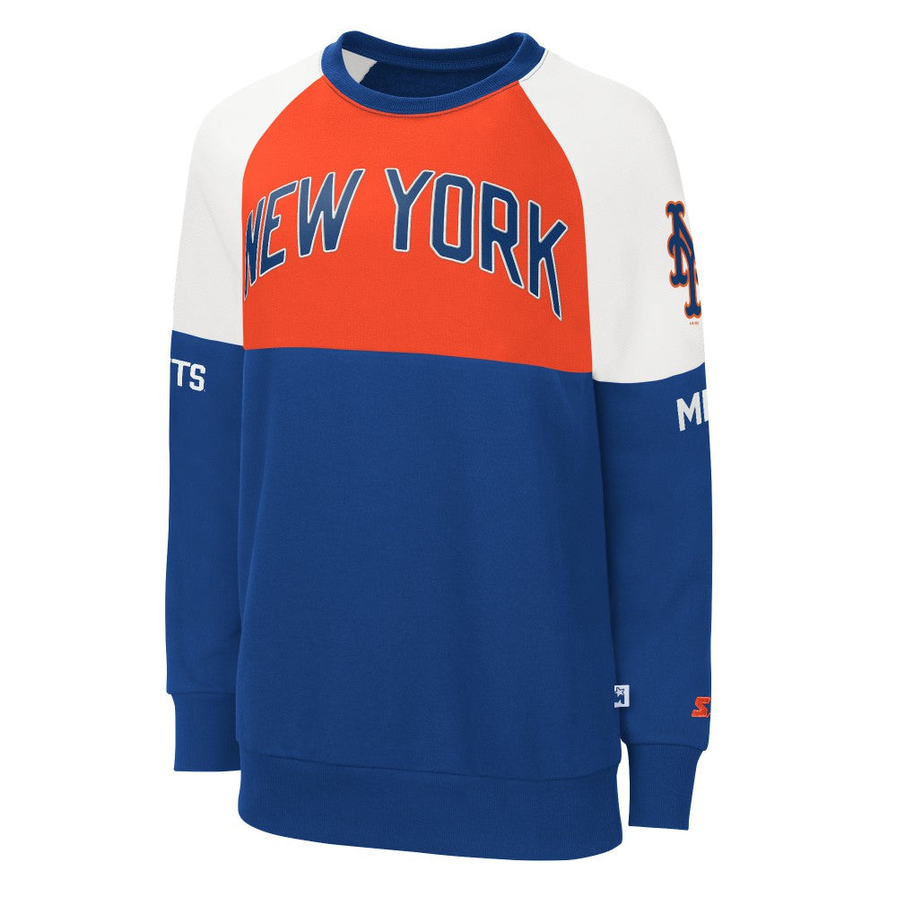 New York Mets Starter Women's Baseline Raglan Pullover Sweatshirt - Royal/Orange